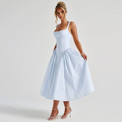 The Hiso Neck Suspender Waist Slimming A-line Long Dress