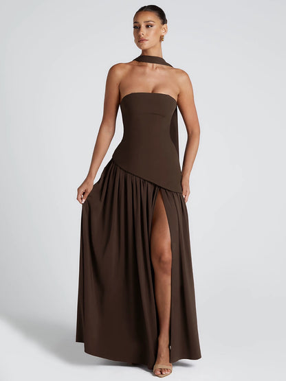 THE 'Lucasta' BAND COLLAR LONG DRESS