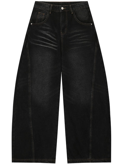 Scimitar Wide-leg Jeans [Washed Black]