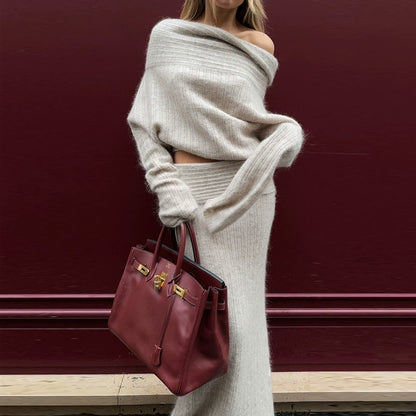 Moth Fluffy Knitted Long Skirt Set