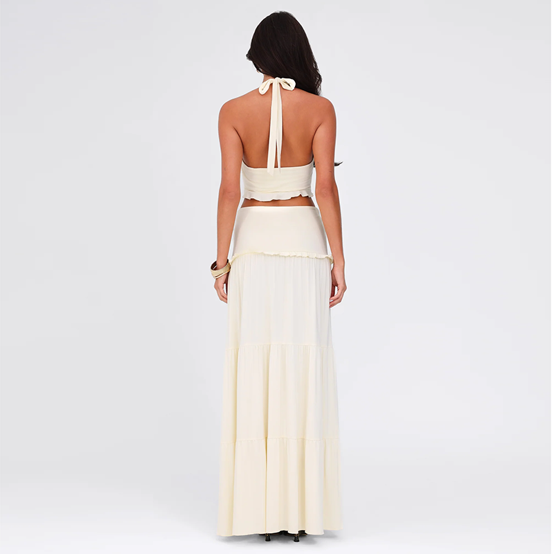 The Stilletto Knot Halter V-neck Top & Maxi Long skirt Two-piece Set