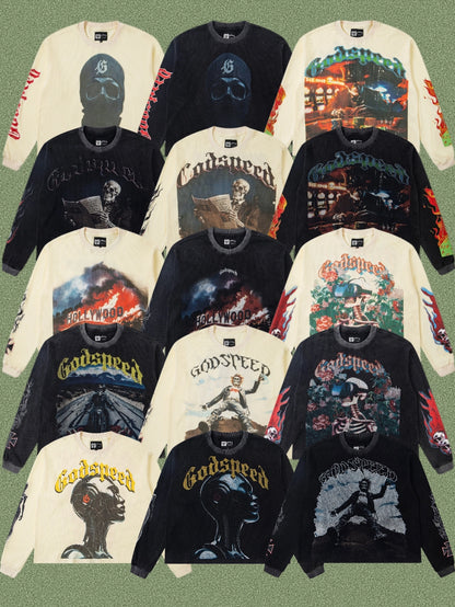 Godspeed Classic Skull Print West Coast Long Sleeve T-Shirt