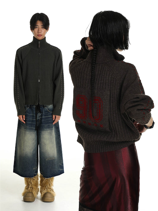 MASONPRINCE 90 Sport-patch Wool Sweater Cardigan