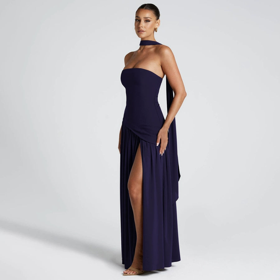 THE 'Lucasta' BAND COLLAR LONG DRESS