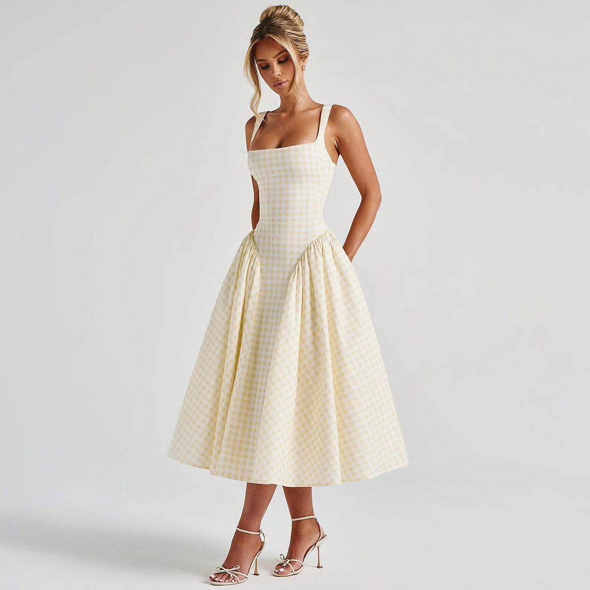 The Hiso Neck Suspender Waist Slimming A-line Long Dress
