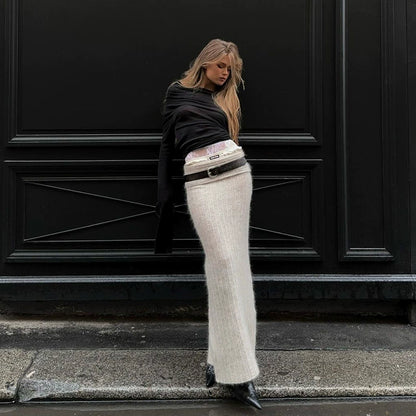 Moth Fluffy Knitted Long Skirt Set