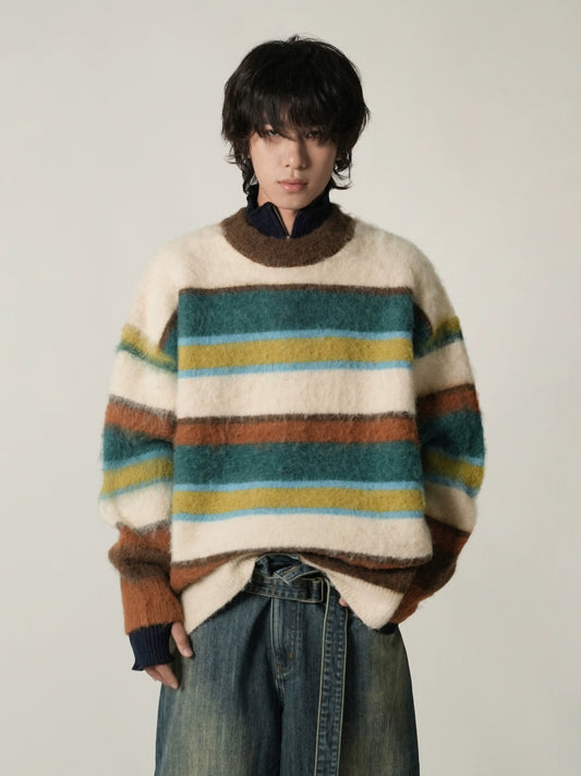 MASONPRINCE Striped  Knitted Cardigan Sweater