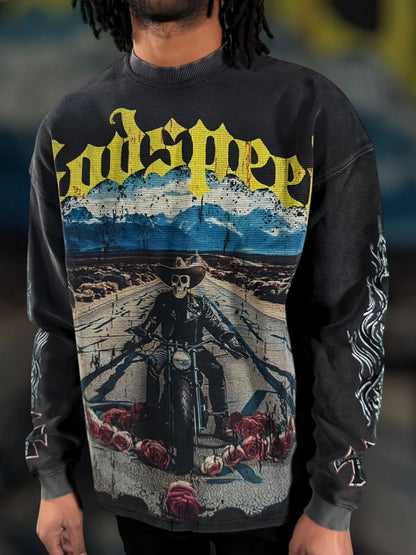 Godspeed Classic Skull Print West Coast Long Sleeve T-Shirt