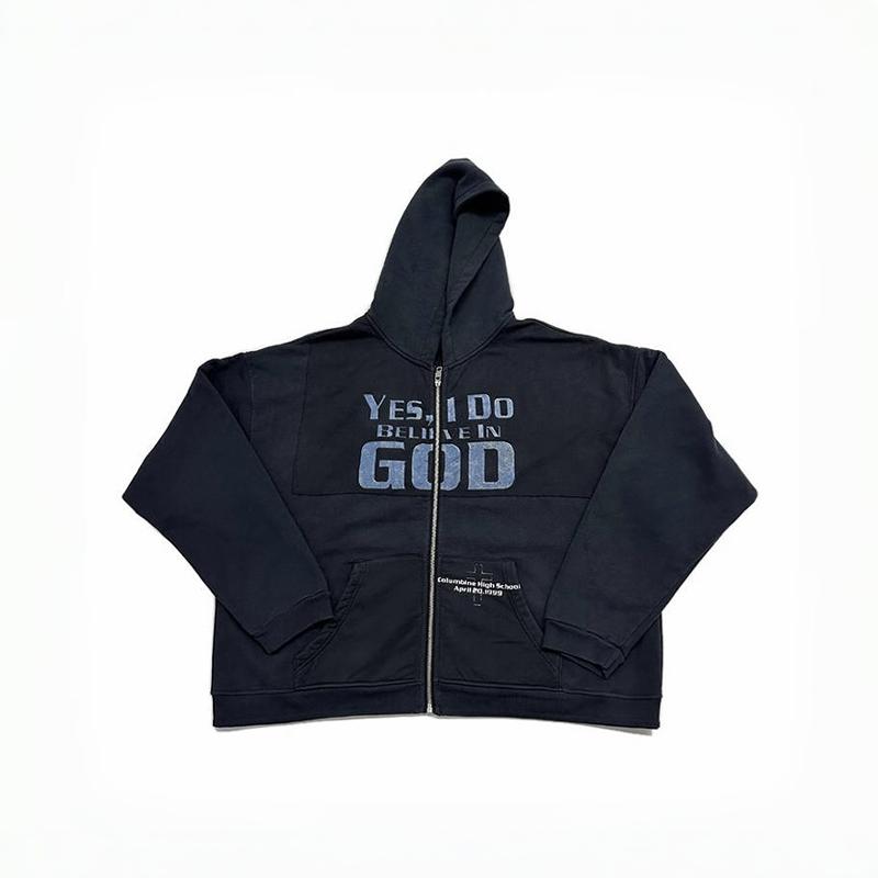 ENFANT RICHE DEPRIME YES I DO BELIEVE IN GOD ZIP-UP HOODIE