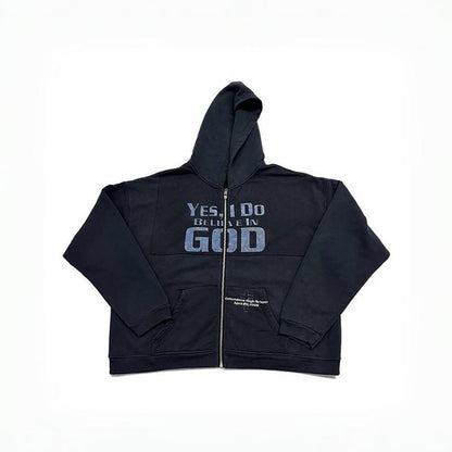 ENFANT RICHE DEPRIME YES I DO BELIEVE IN GOD ZIP-UP HOODIE