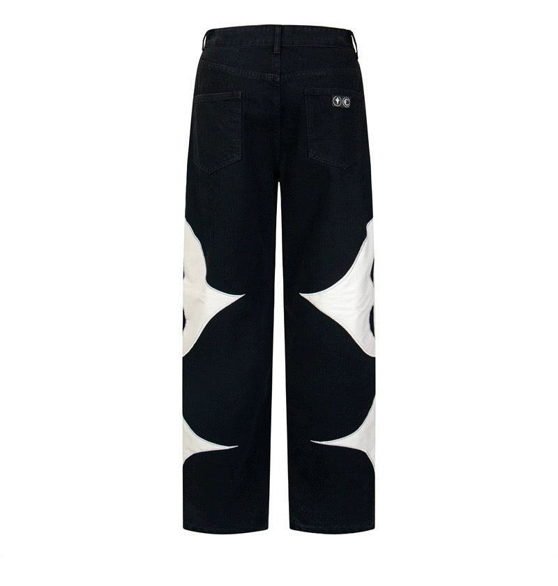 THUG CLUB  Leather Black Denim Pants