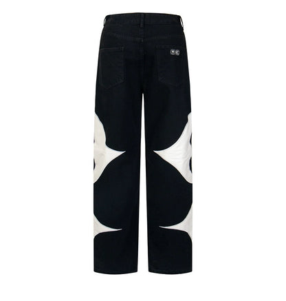 THUG CLUB  Leather Black Denim Pants