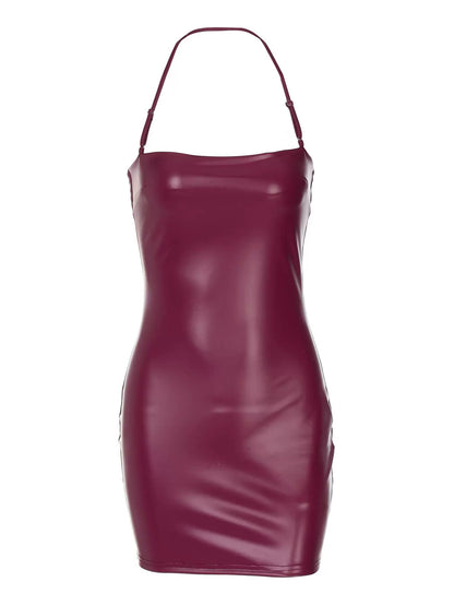 Wild Thoughts Faux Leather Halter Mini Dress