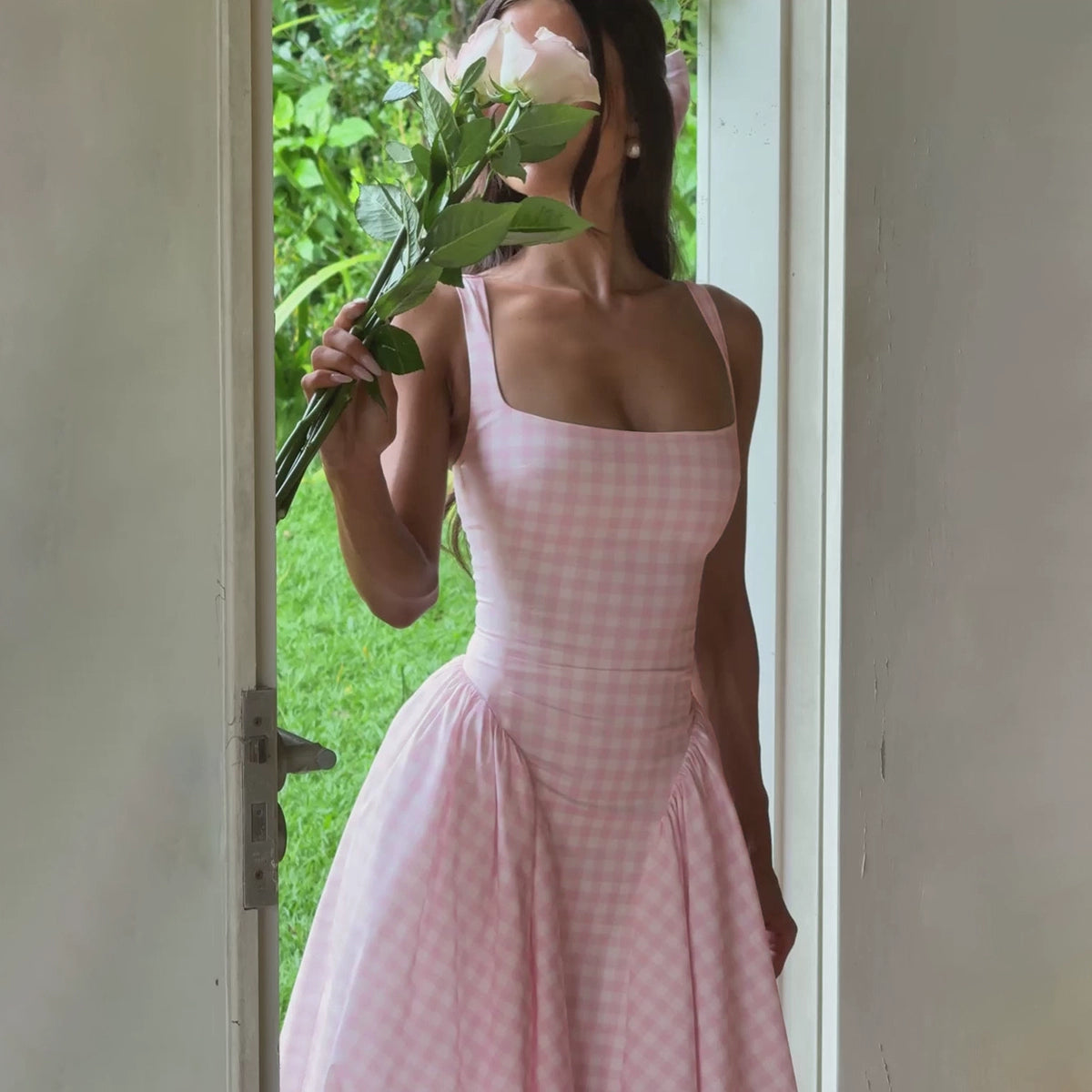 The Hiso Neck Suspender Waist Slimming A-line Long Dress