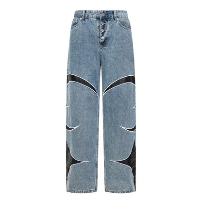 THUG CLUB  Leather Black Denim Pants