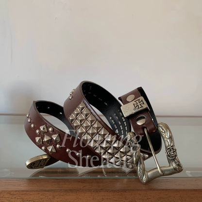 ENFANT RICHE DEPRIME Rose Carved Punk Rock Tanned Belt