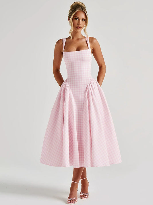 The Hiso Neck Suspender Waist Slimming A-line Long Dress