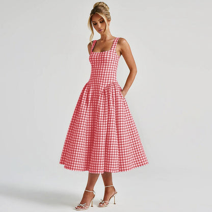 The Hiso Neck Suspender Waist Slimming A-line Long Dress